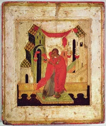 Icône représentant la rencontre à la Porte Dorée, École de Novgorod